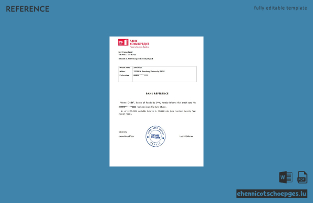 Beispielvorschau für eine Kreditreferenz der Russia Bank Home